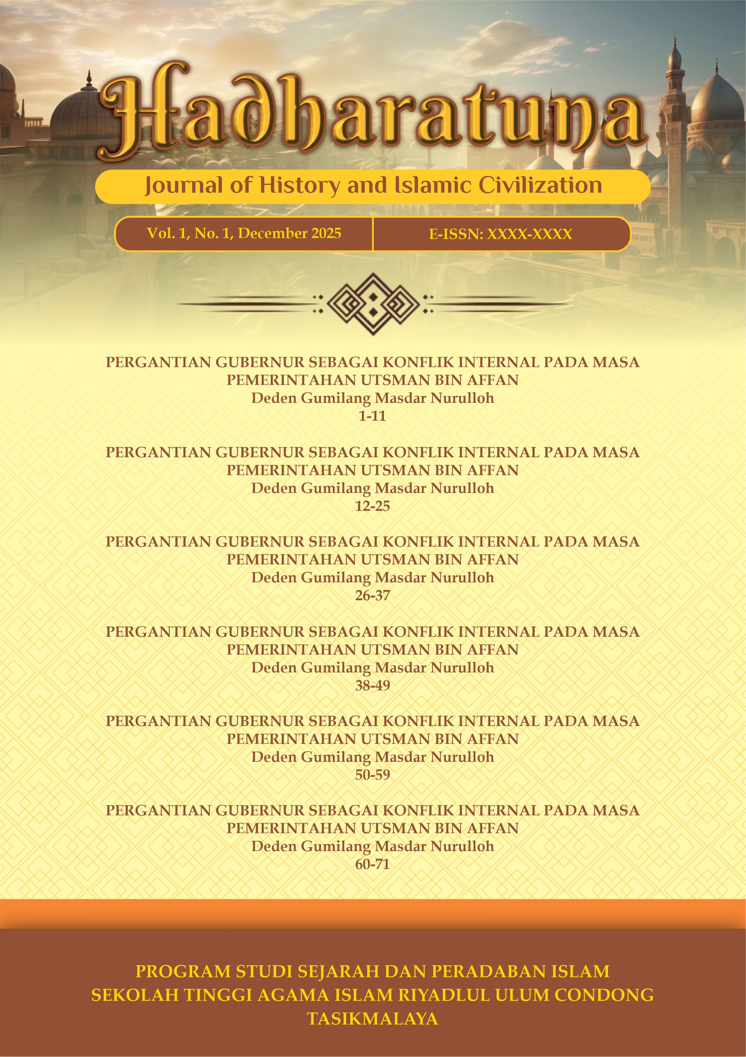 Cover Hadharatuna: Journal of Islamic History and Civilization