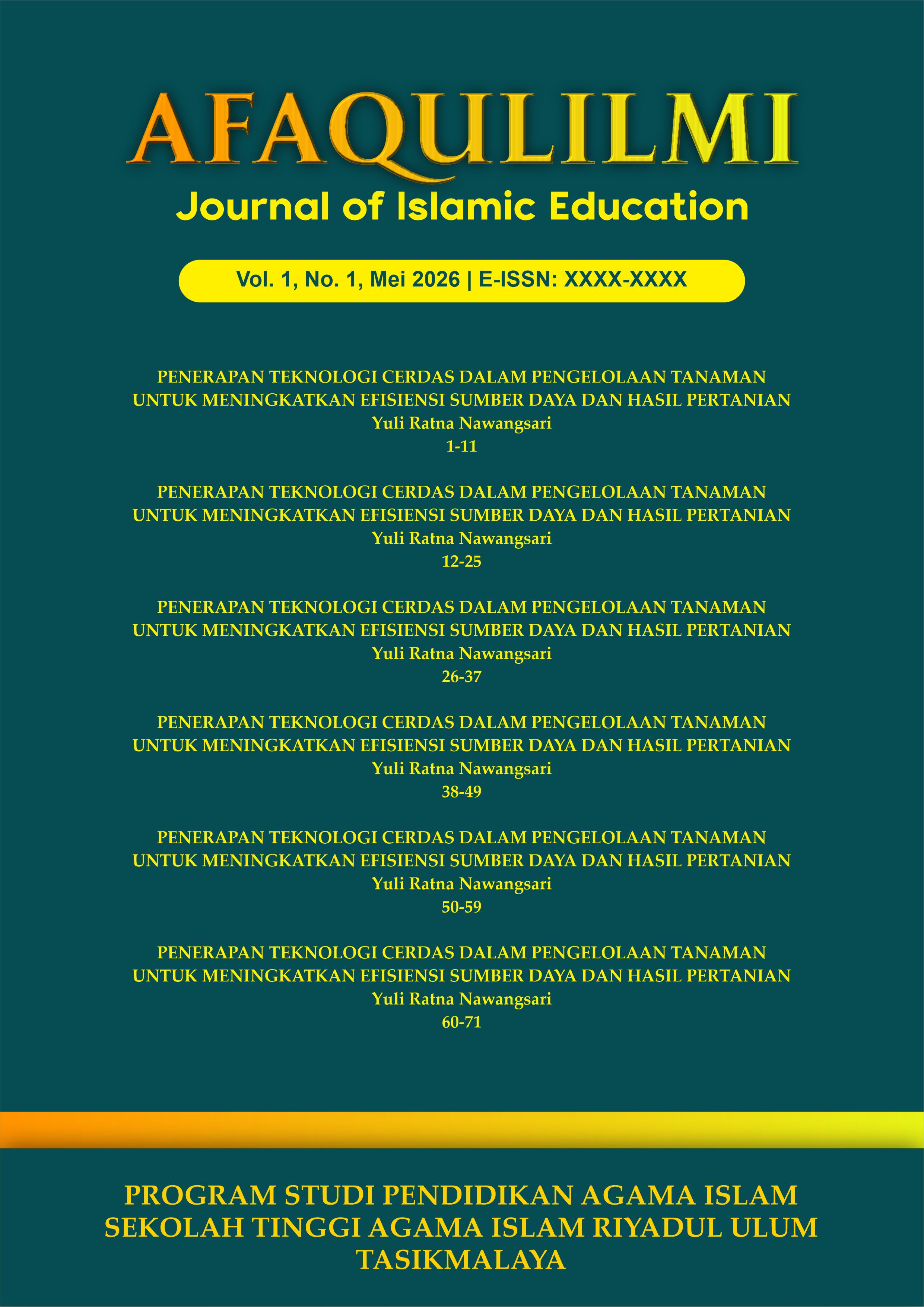 Cover Afaqulilmi: Journal of Islamic Education