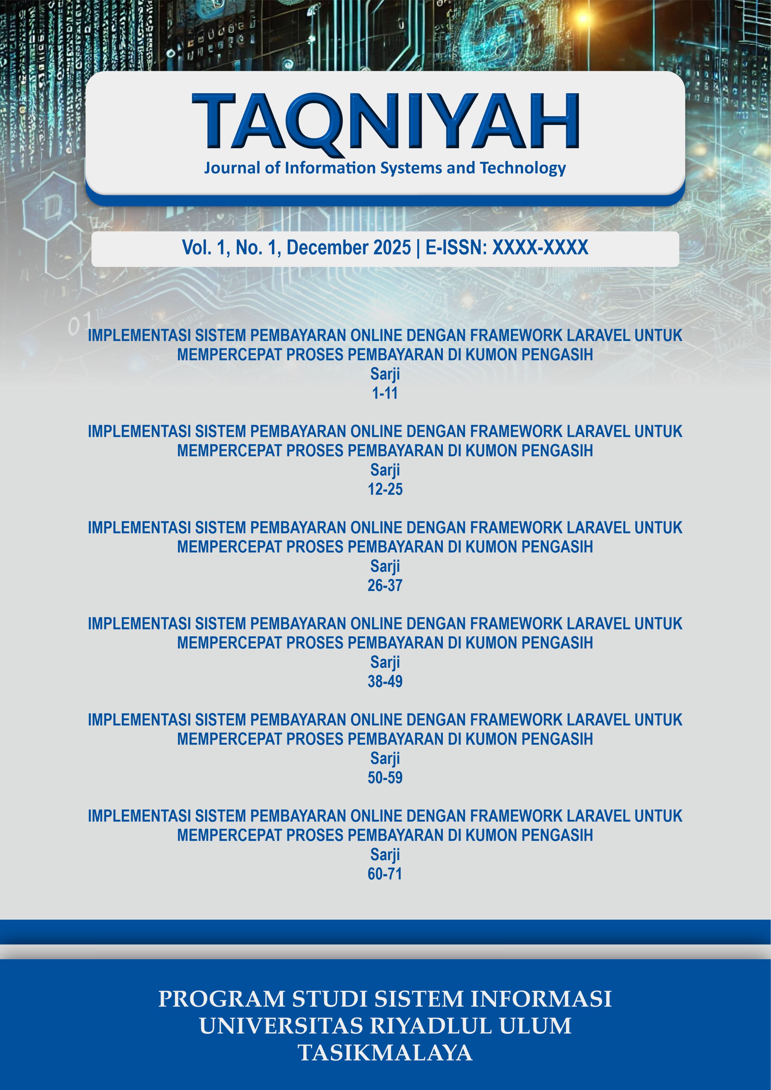 Cover Taqniyah: Journal of Information Systems and Technology