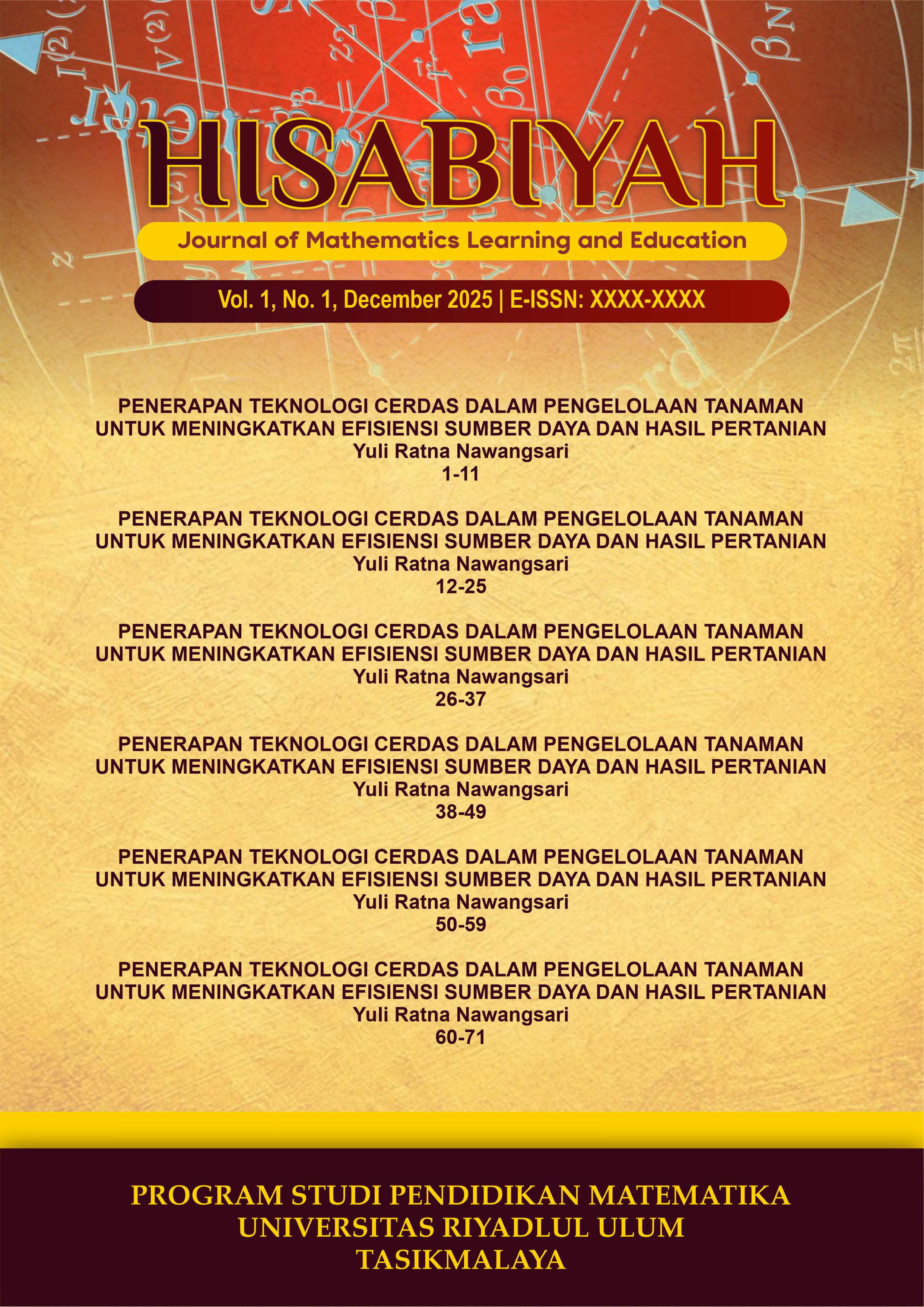 Cover Hisabiyah: Journal of Mathematics Learning and Education