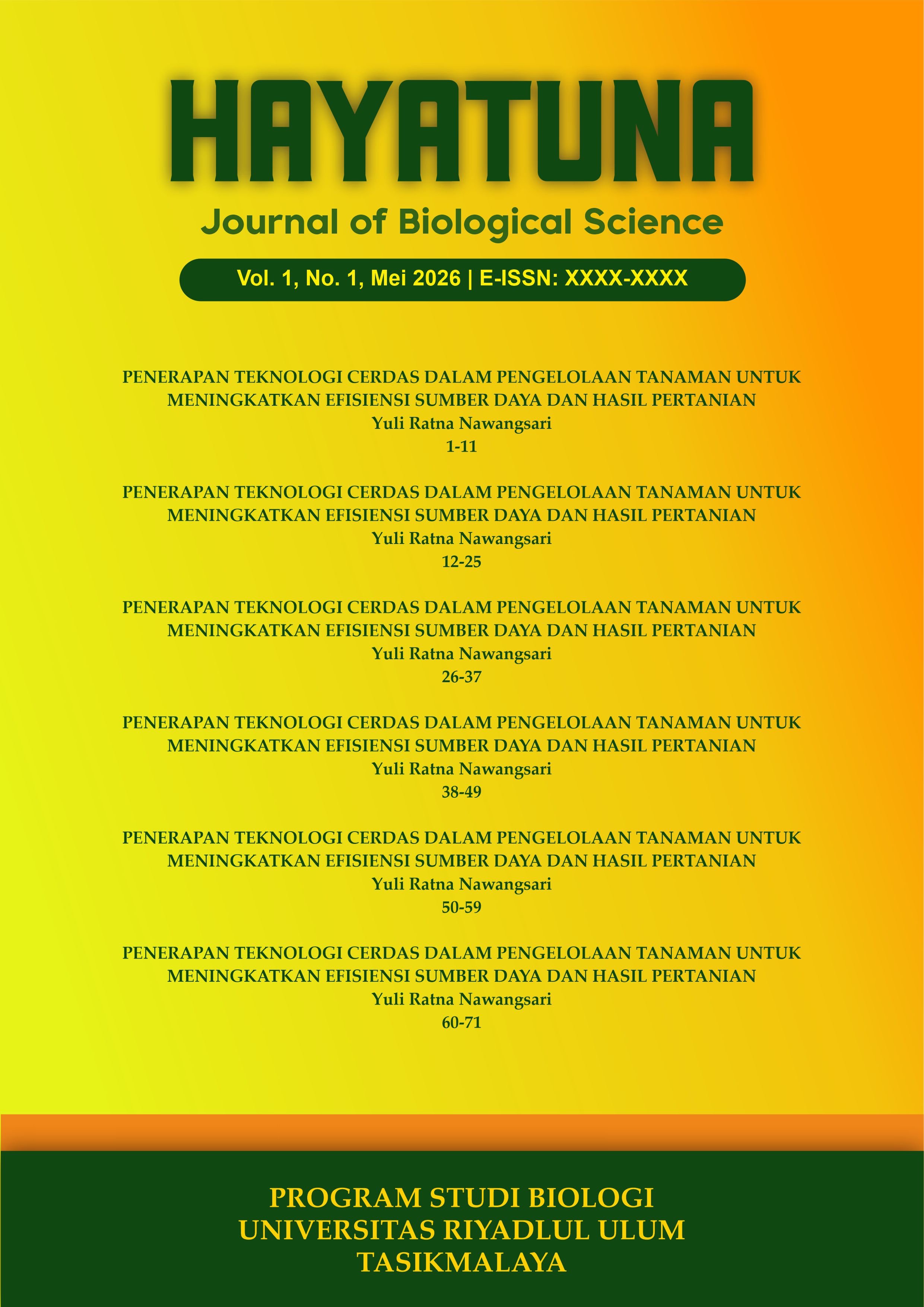 Cover Hayatuna: Journal of Biological Science